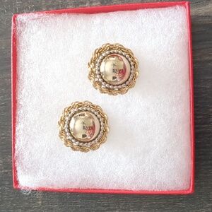Vintage Gold Tone Button Clip On  Earrings